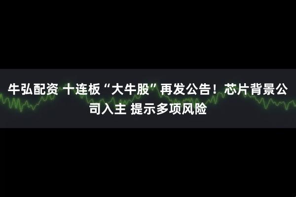 牛弘配资 十连板“大牛股”再发公告！芯片背景公司入主 提示多项风险